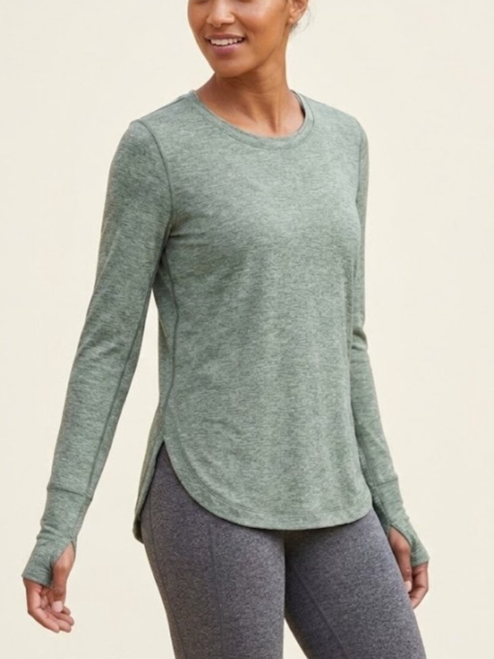 Athleta Uptempo Long Sleeve Heather Green Blue Mint Size Small